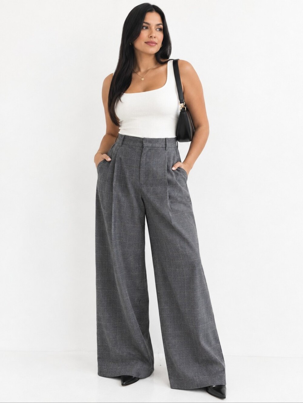 Zara Gray Plaid Wide Leg Tailored Trousers Pants Size Small Small Professional